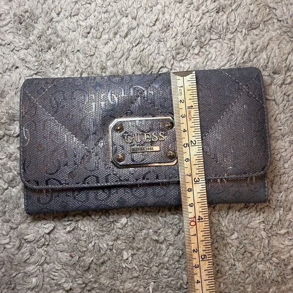 Guess Tri-Fold Faux Leather Wallet Charcoal Gray/Silver Monogram G‎ - Picture 4 of 16